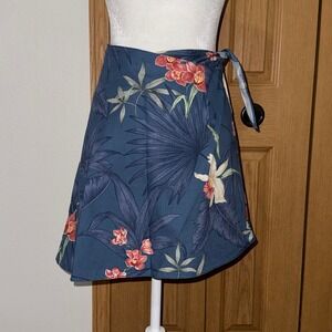 VTG Hilo Hattie Hawaiian Wrap Skirt One Size Blue Floral Tropical Made in USA
